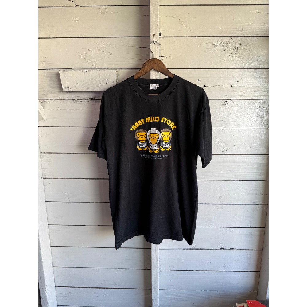 A Bathing Ape Baby Milo Store T-Shirt Black Ape Shall Never Kill Ape Mens XL